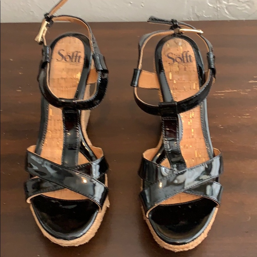 Black Leather Sofft Wedges- Practically New